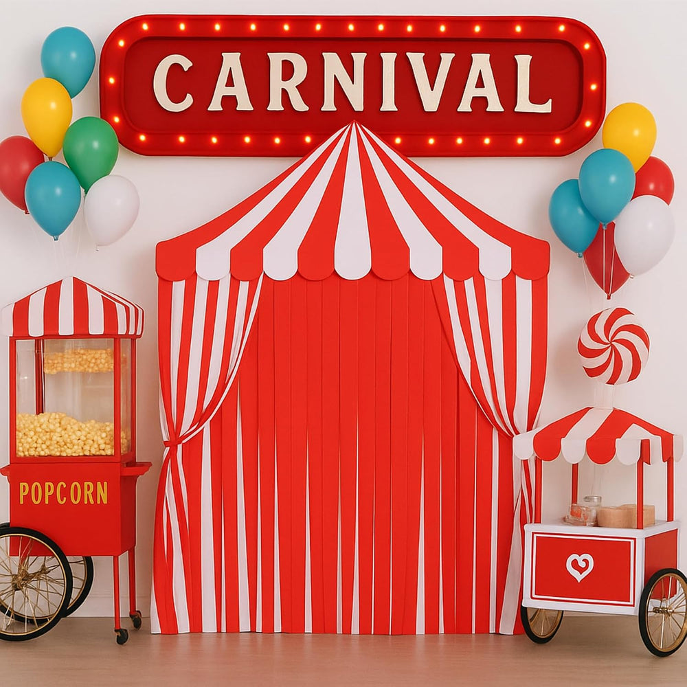 Breling 4 Pcs Carnival Circus Decor Backdrop Tent with Canopy, red White