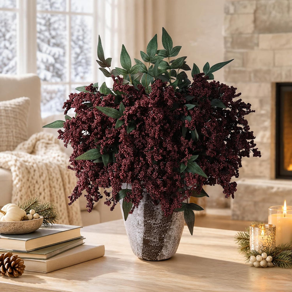 8Pcs 18.5" Artificial Flowers, Red Berry Stems Fake Nandina Branches Rea...