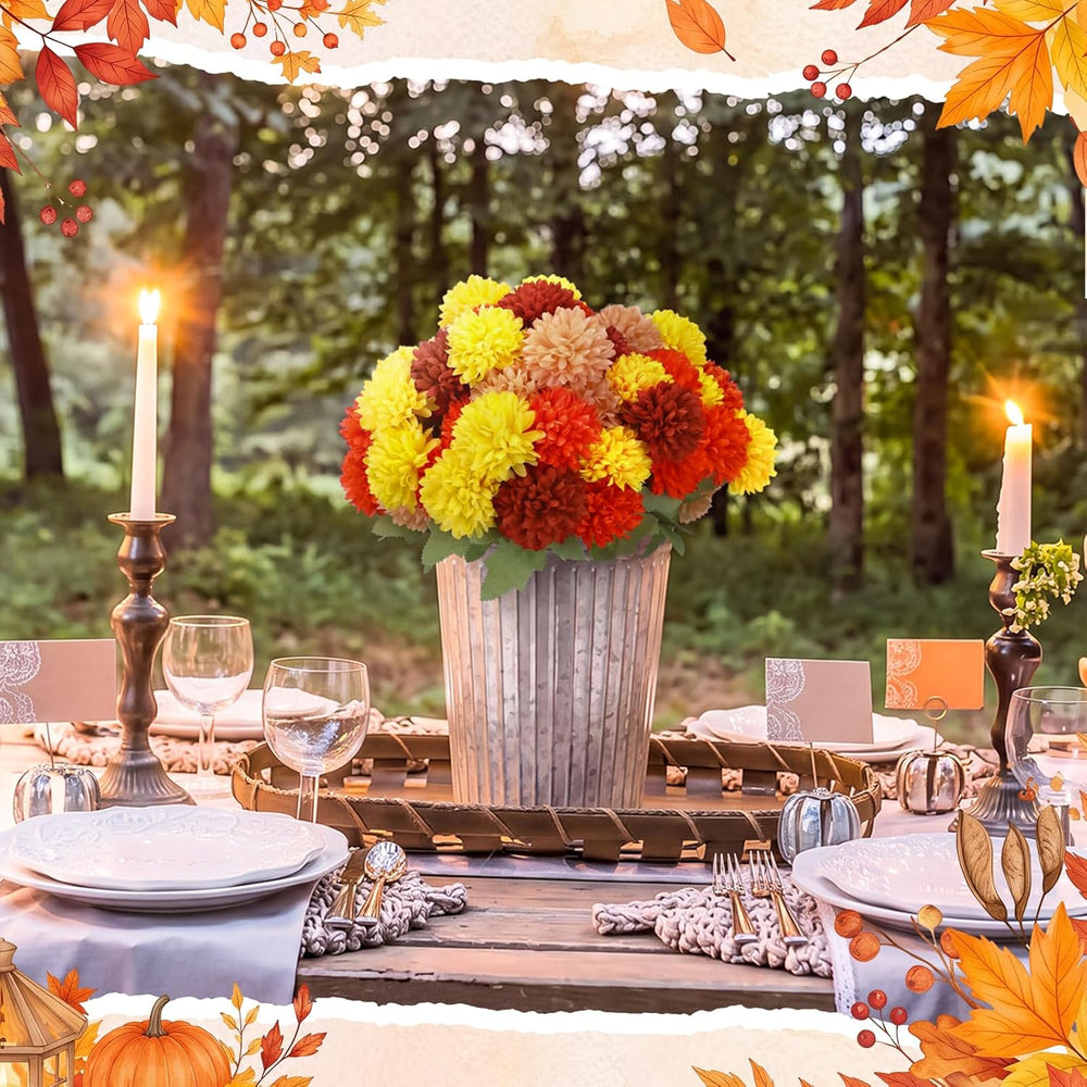 XunYee 12 Pcs Fall Artificial Flowers for Outdoor,Assorted Faux Mums
