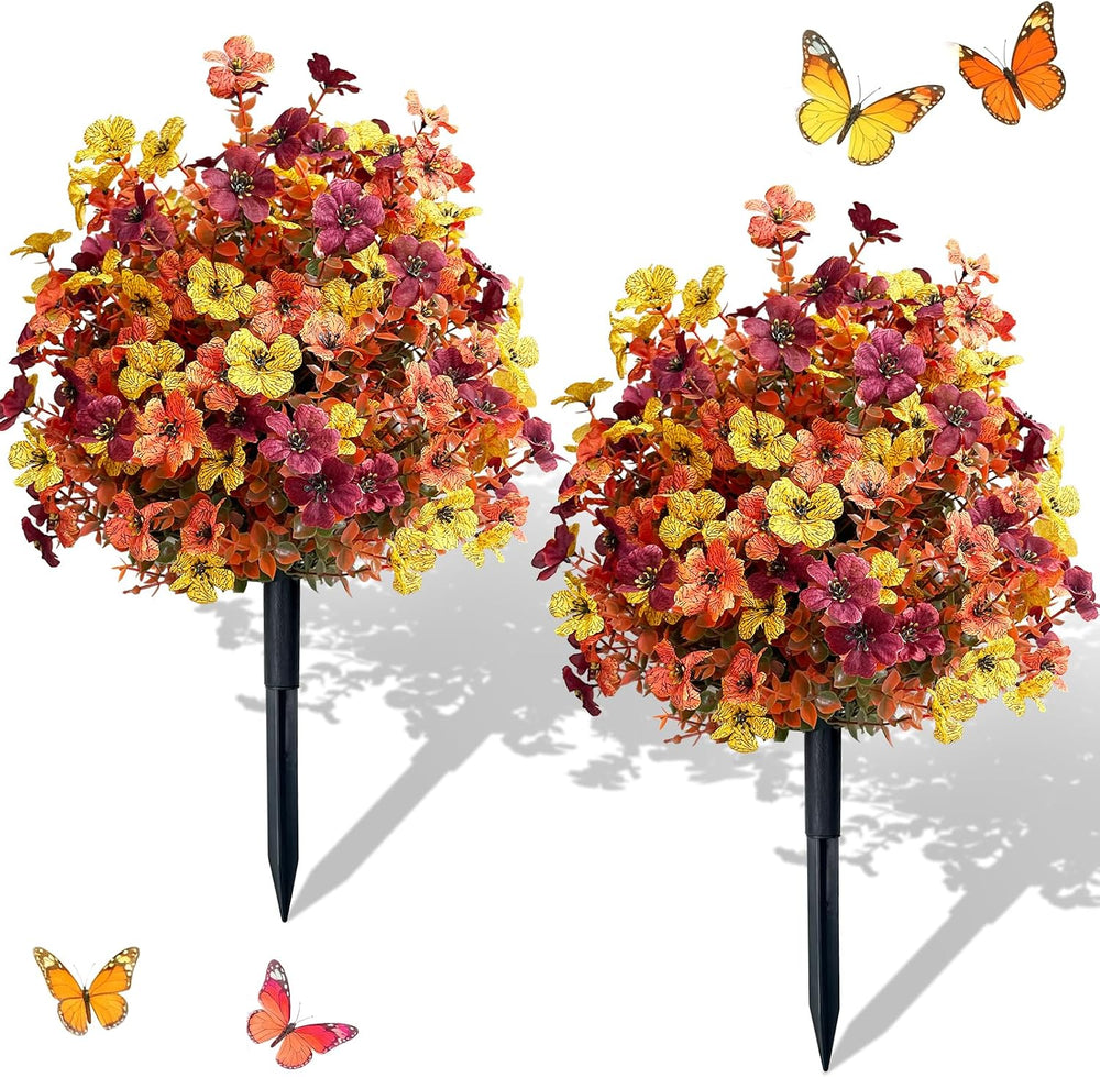 2 Pack Fall Topiary Ball Trees 21" , Fall Artificial Flowers for Outdoor