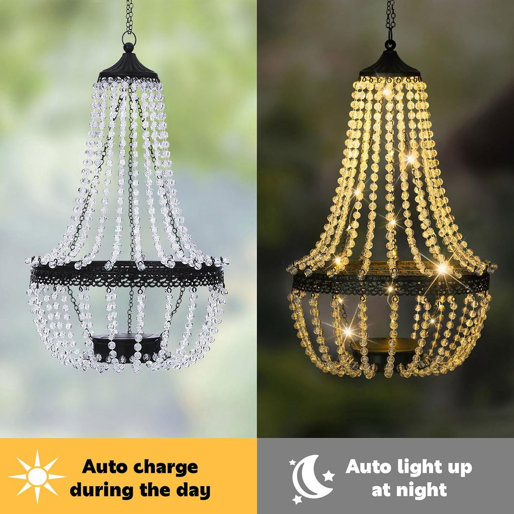 BAYN 28” Hanging Solar Chandelier Outdoor Lantern
