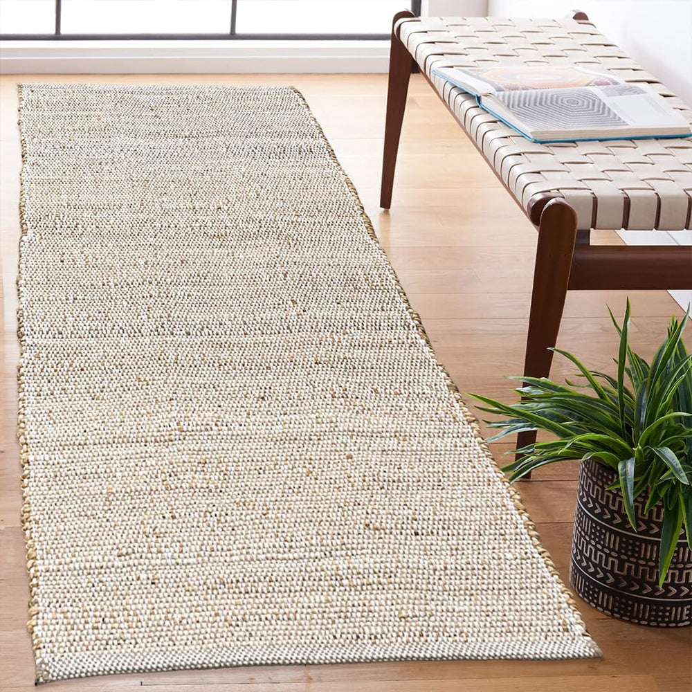 Jute Cotton Runner Rug, 2x7, Natural Jute/Cream
