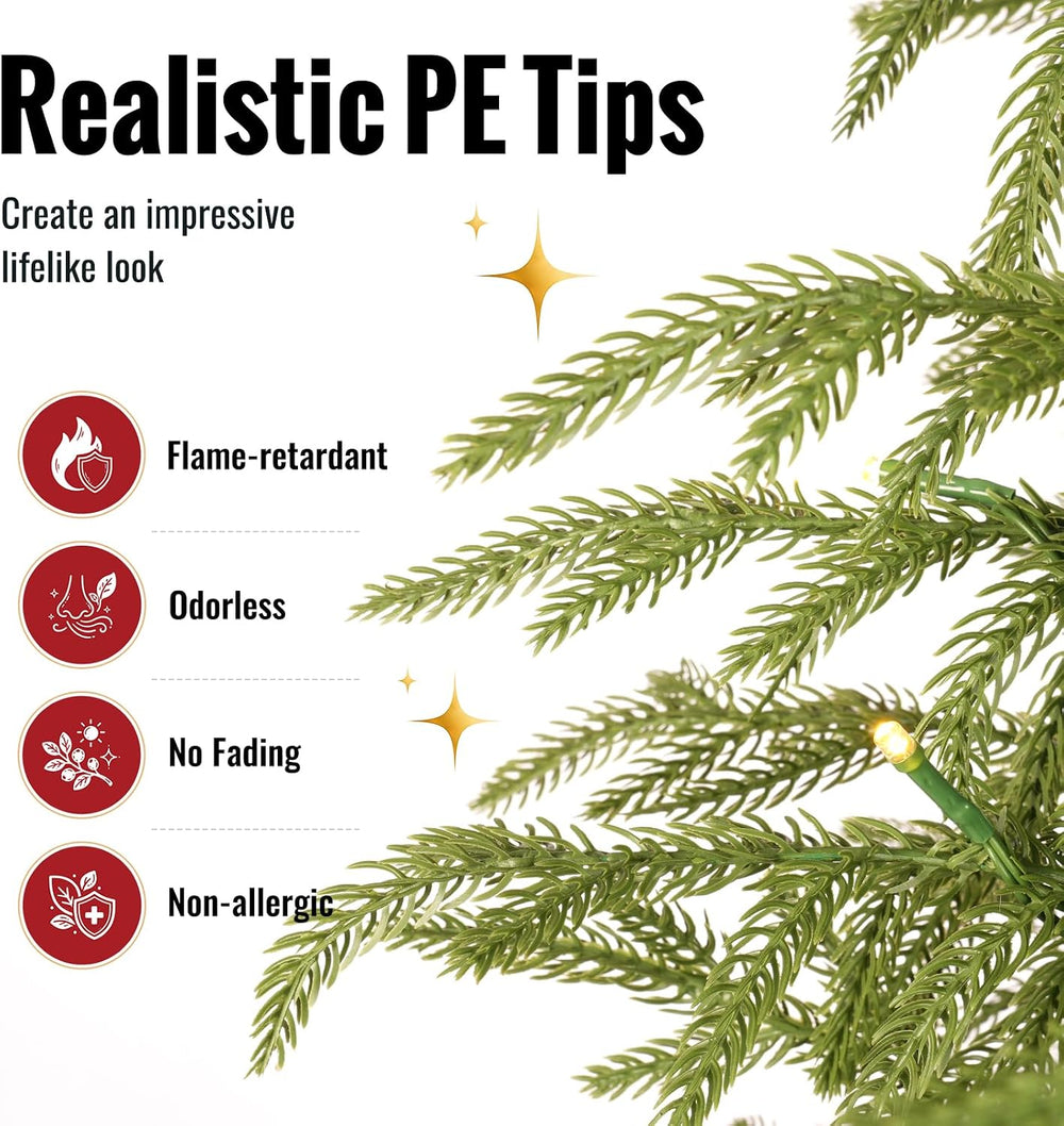 OasisCraft 4ft Pre-Lit Norfolk Pine Tree, Cordless, Real Touch