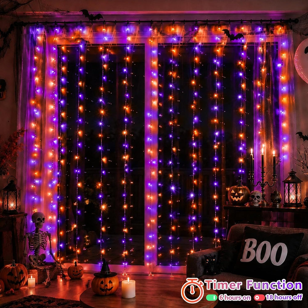 YEGUO 300 LED Orange and Purple Halloween Lights, Curtain Lights Plug in, 8 M...