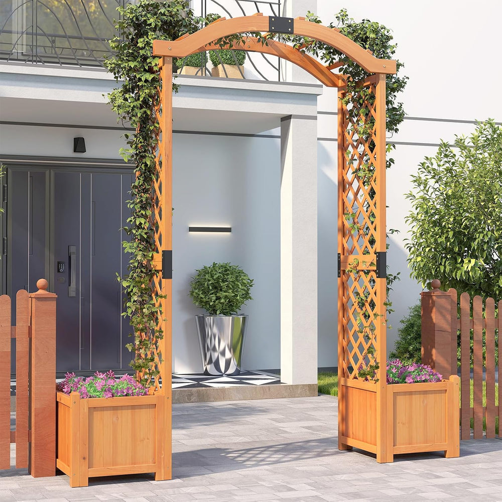 Giantex Garden Arbor with Planter Boxes, Wooden Arch with Trellis and Raised ...
