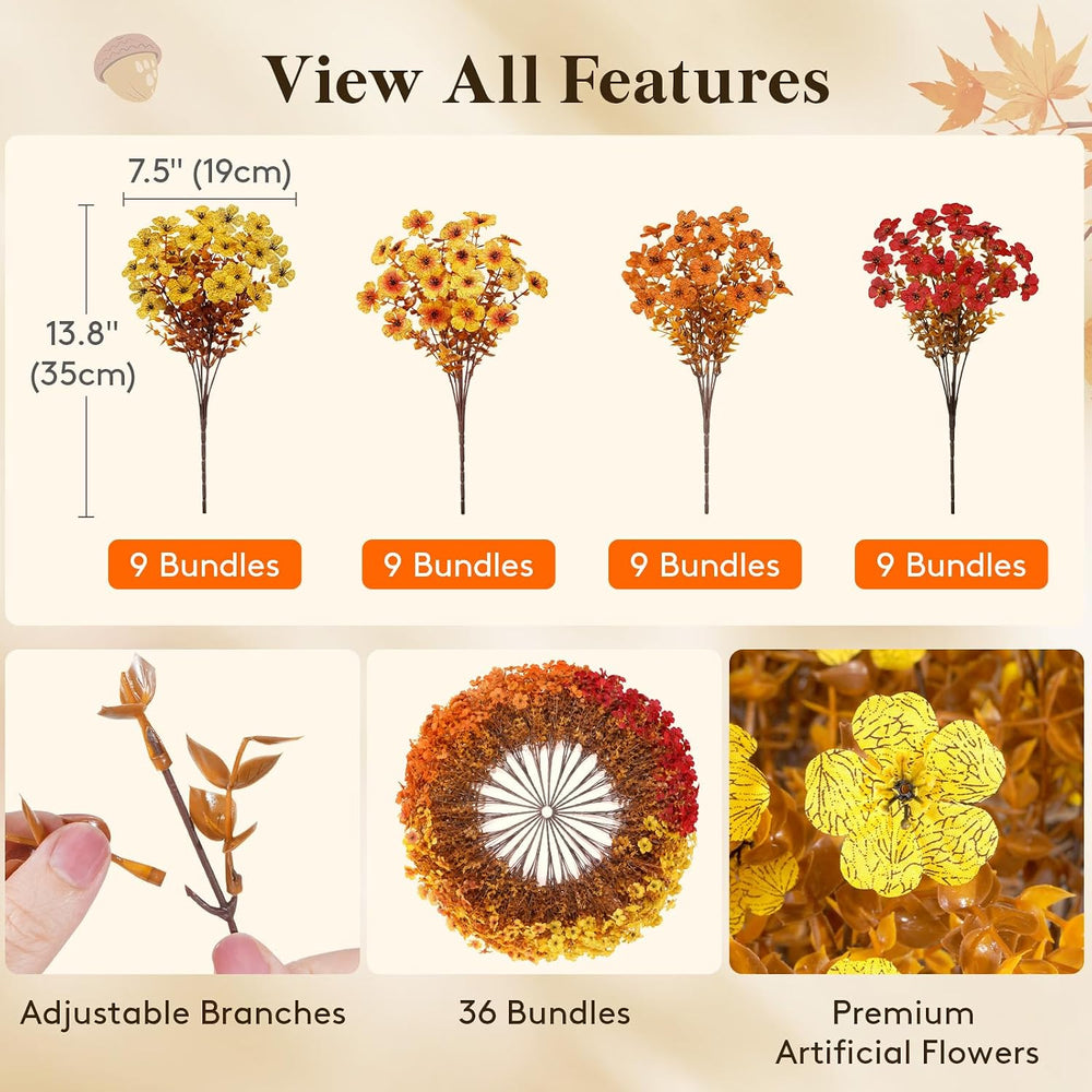 Lifewit Fall Artificial Flowers for Outdoor, Faux Flowers for Garden Decor