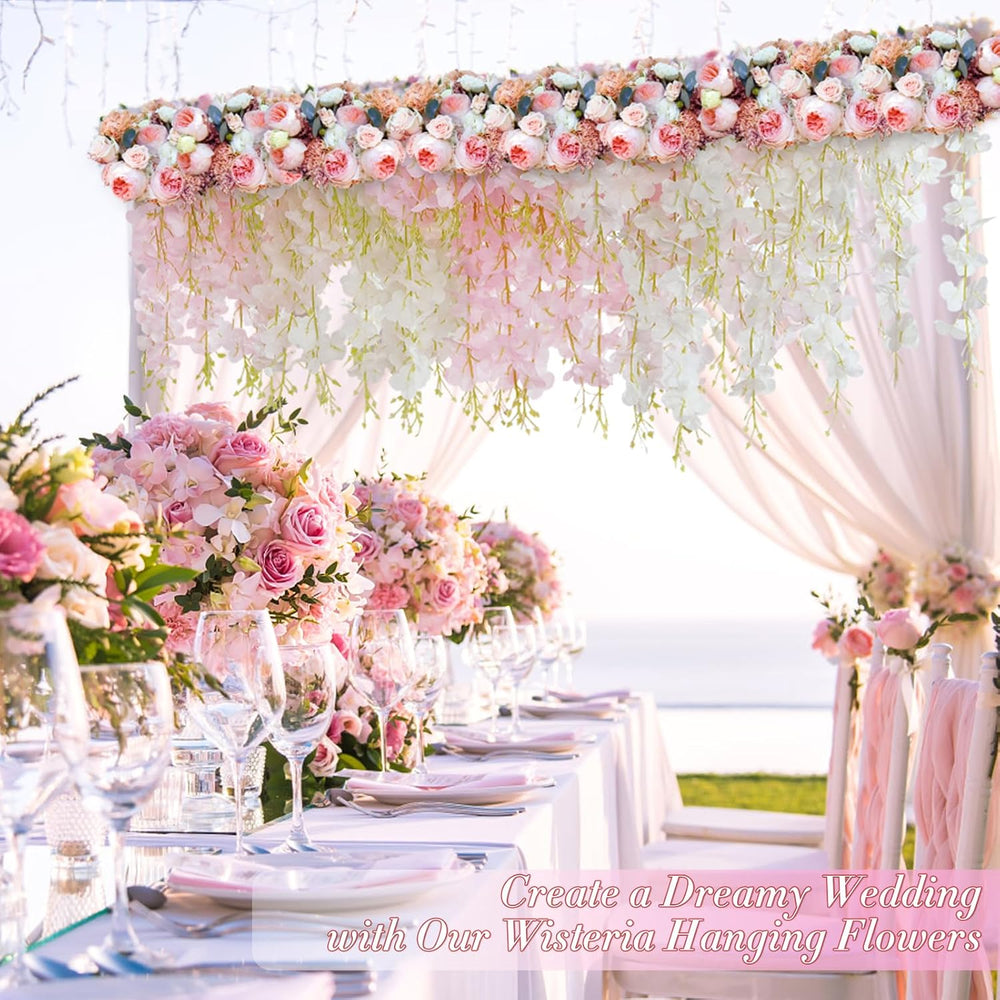 40 Pack White Pink Wisteria Hanging Flowers, Fake Flowers for Decoration, Art...
