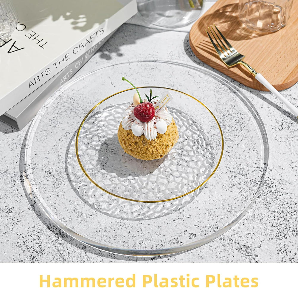 100PCS Gold Plastic Plates, 7 Inch Pebbled Disposable Plates