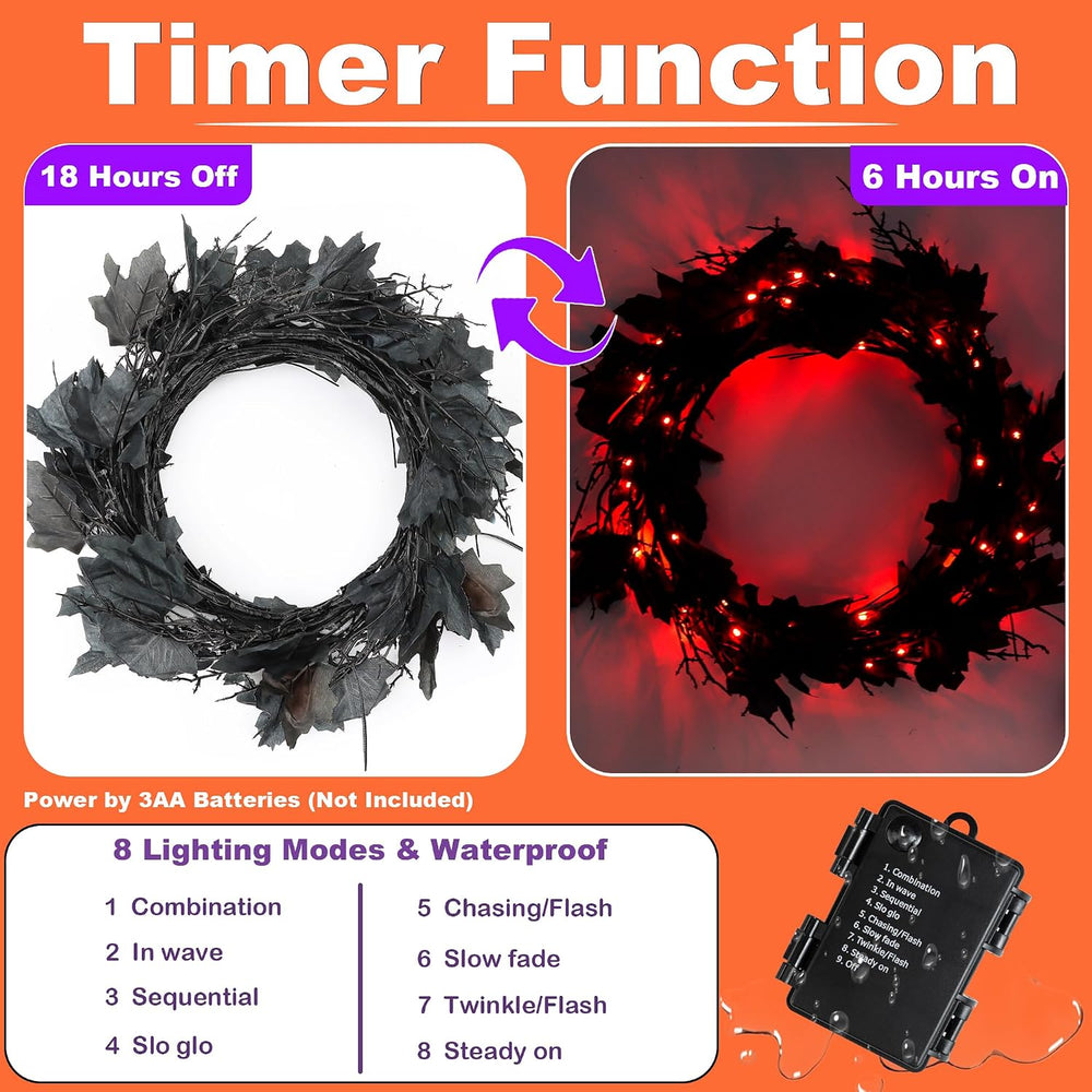 FLYSNK 9 FT 72 LED Halloween Willow Vine Twig Decorations With Orange Lights ...