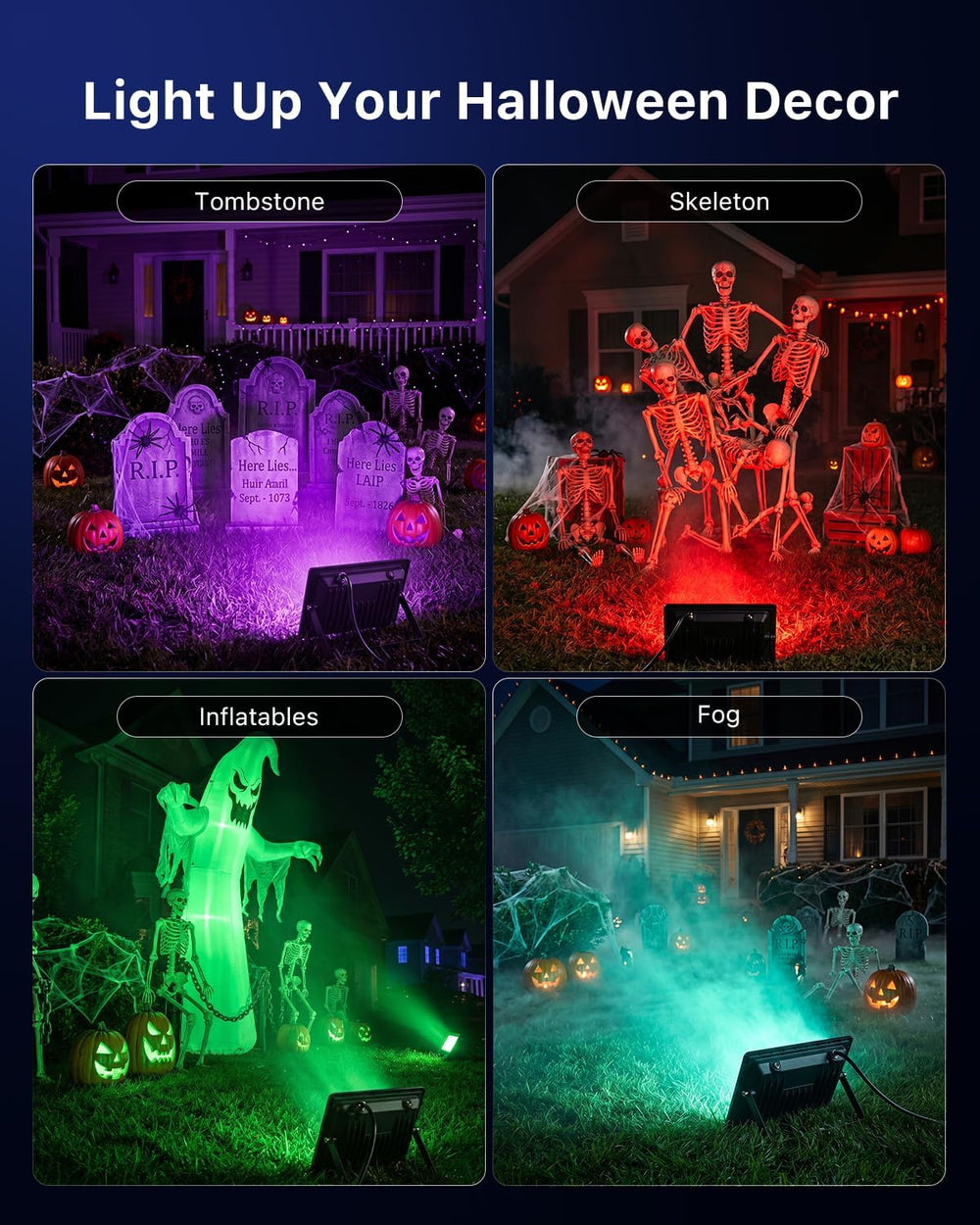 2 Pack Smart RGBW Flood Lights by App Control for Halloween Decor