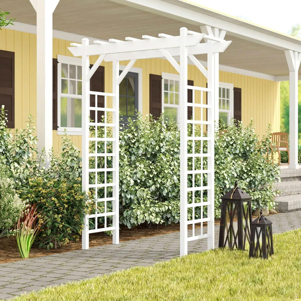 Dura-Trel Providence Arbor 64" x 85" PVC Outdoor Garden Arch Trelli...