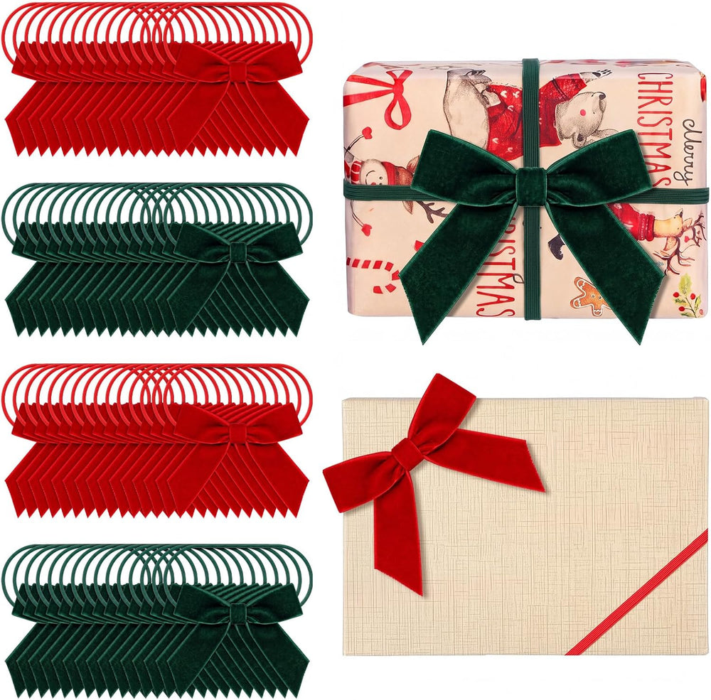 60 Pcs Christmas Assorted Elastic Bow, Elegant Style, Velvet