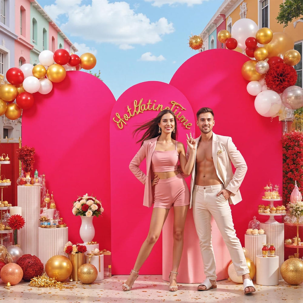 Hot Pink Arch Backdrop Cover Set of 3 (7.2ft, 6.6ft, 6ft), Double-Sided Spand...