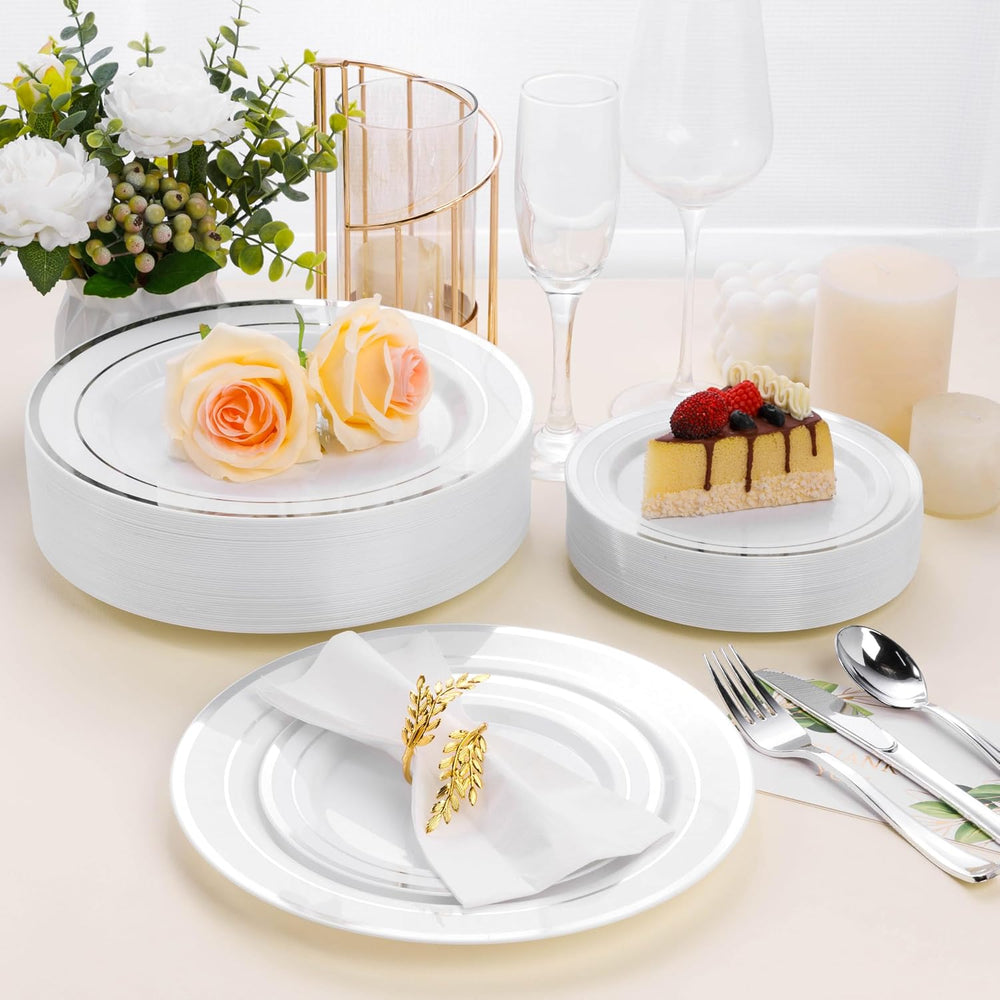 100PCS White Disposable Plastic Plates white plastic plates