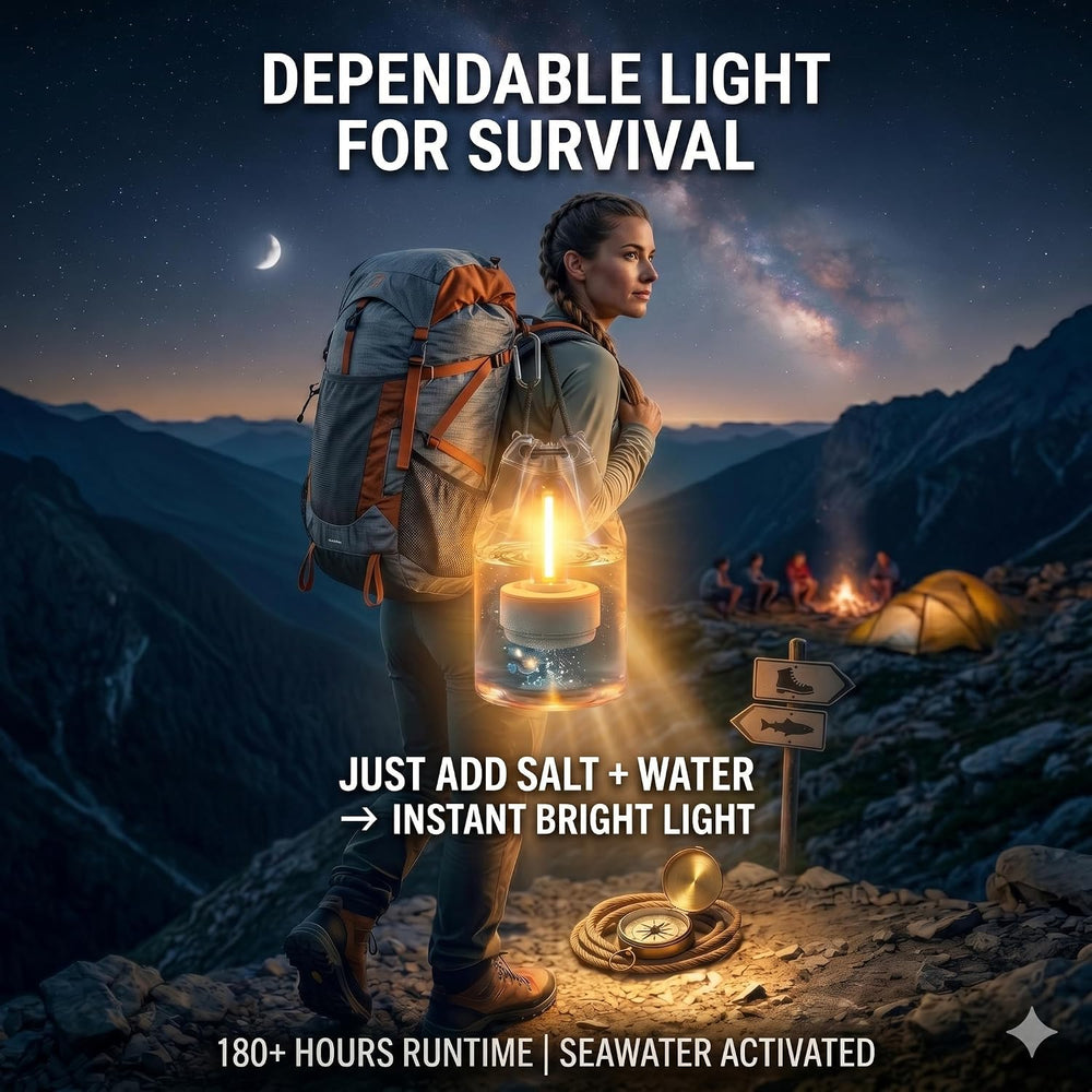 Salt Water Emergency Light, Up to 180 Hours, Battery-Free, Just Add Salt + Water
