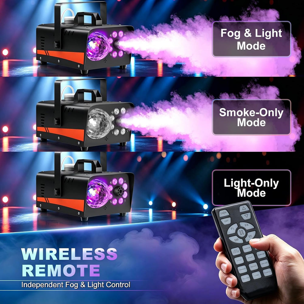 1200W Fog Machine, 6000CFM for Halloween, Disco Light & Remote