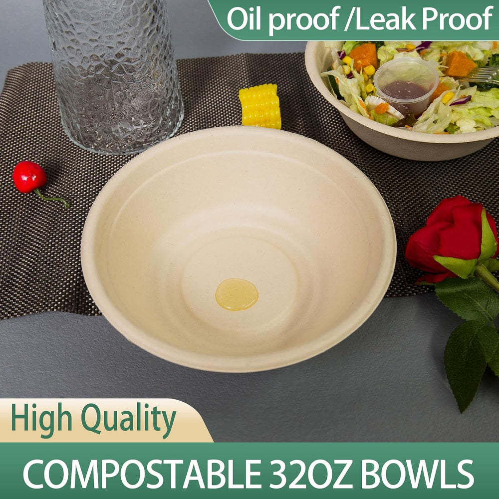 32oz Disposable Salad Bowls 150Pack, Big Paper Bowls, Large, Heavy-Duty, Eco-...