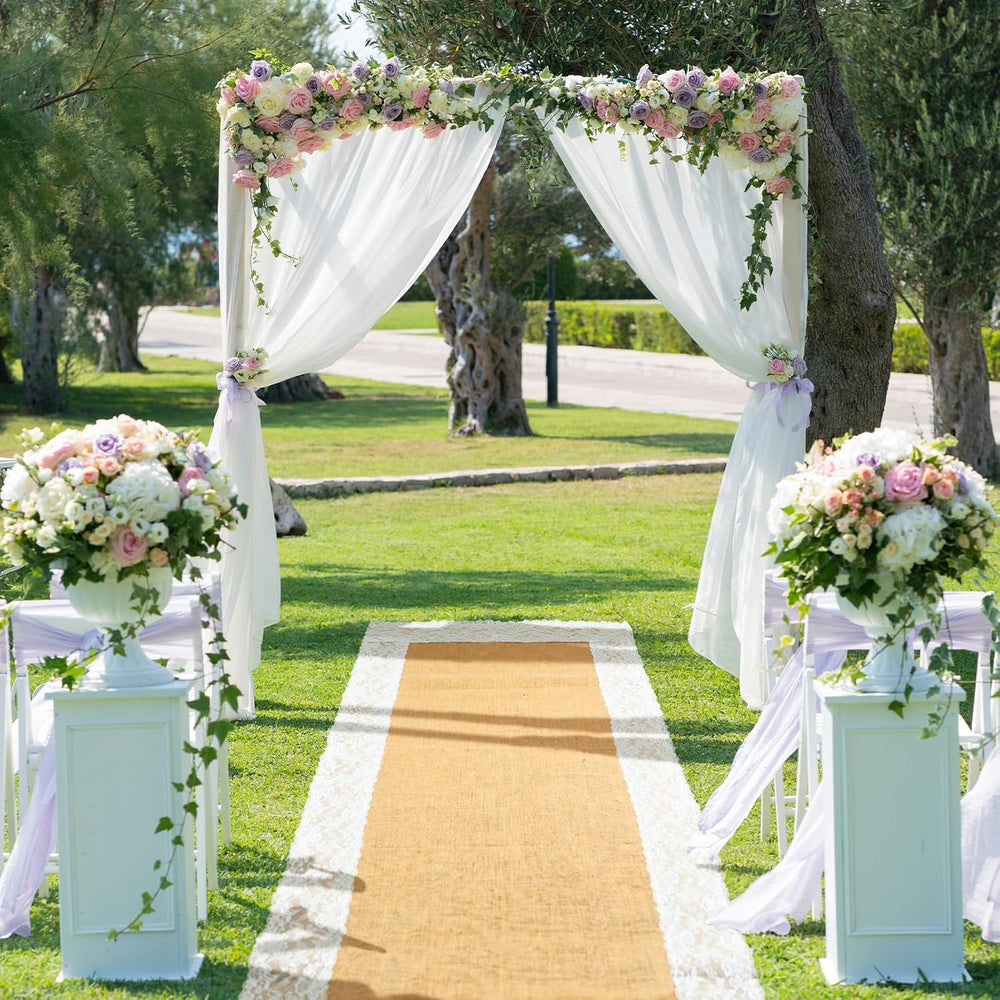 Preboun 3ft X 50 ft Aisle Runner for Wedding Ceremony, Burlap Lace Style
