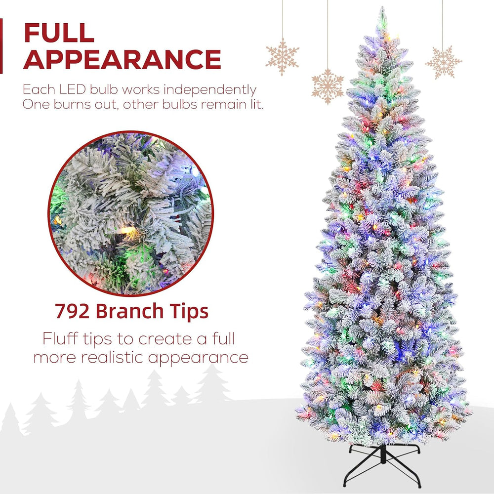 Hykolity 7.5 ft Prelit Snow Flocked Pencil Slim Christmas Tree (Sold Exclusiv...