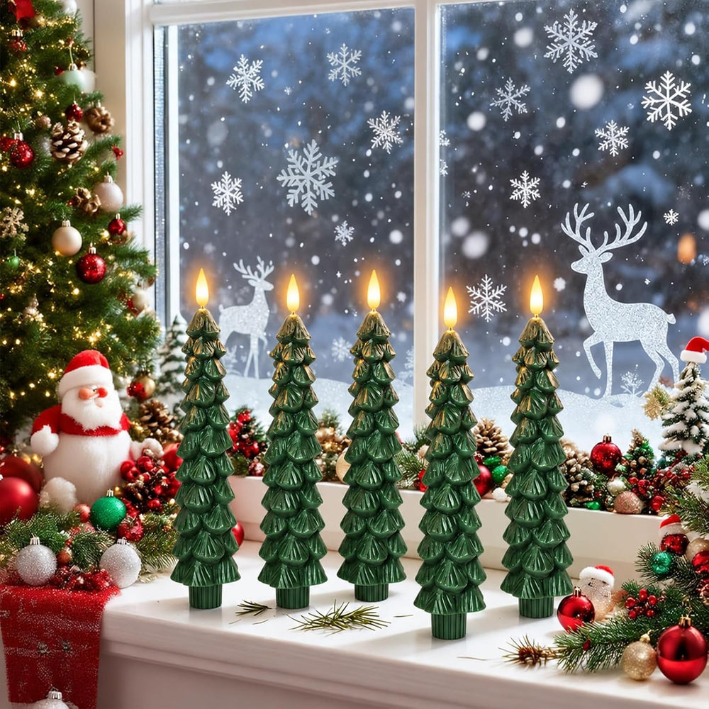 Christmas Tree Flameless Taper Candles, Christmas Holiday Indoor Decoration