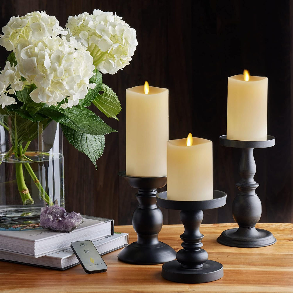 Luminara Realistic Flameless LED Set of 3 Ivory Pillar Candles, Home Safe Mov...