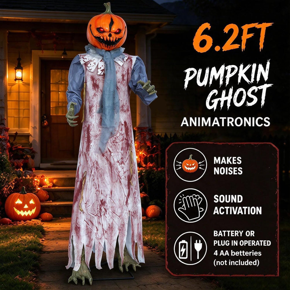 Halloween Decorations – 6.2FT Scary Pumpkin Animatronics, Sound Activated wit...