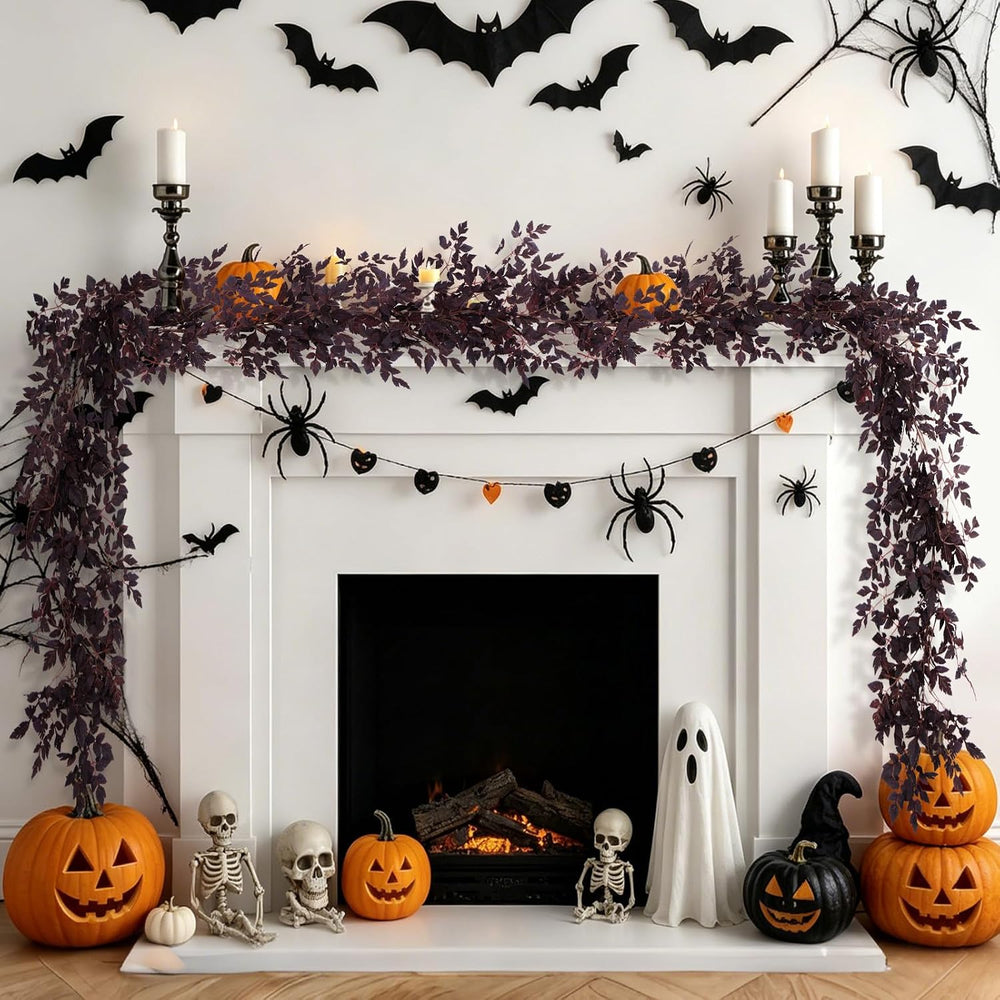 2 Pack 9 Ft Fall Garlands, Plum Cimicifuga Seeded Halloween Decor