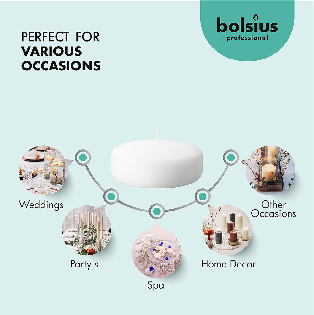 BOLSIUS 3 Inch White Floating Candles - 24 Count Unscented - Premium European...
