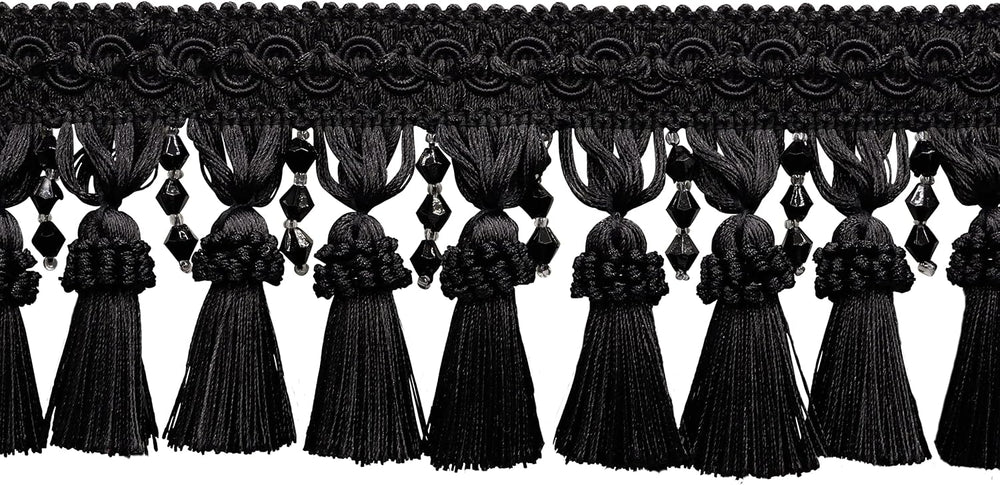 DÉCOPRO 4" (10cm) Elegant Beaded Tassel Fringe with Fancy Gimp Header | ...