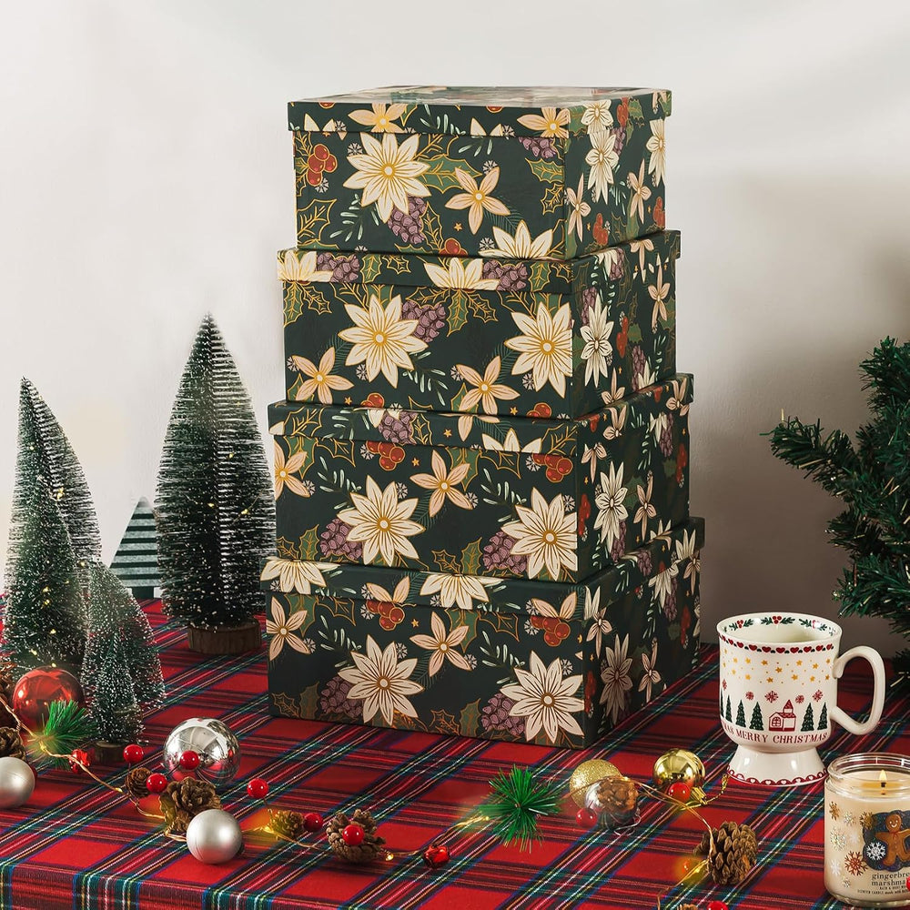 Soul & Lane - Christmas Nesting Gift Boxes with Lids, Set of 4, Foliage