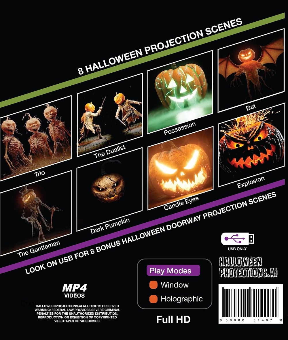 Night of Pumpkins Halloween Window Projection Video on USB - HD Quality - 16 ...