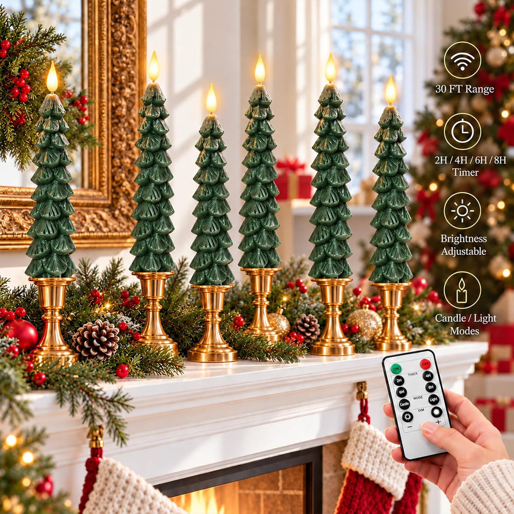 Christmas Tree Flameless Taper Candles, Christmas Holiday Indoor Decoration