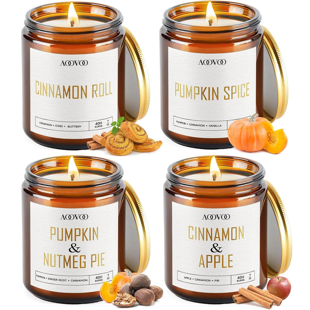 AOOVOO Fall Candles - 4 PC Scented Candle, 28 oz Soy Candles, Soy Candle for ...