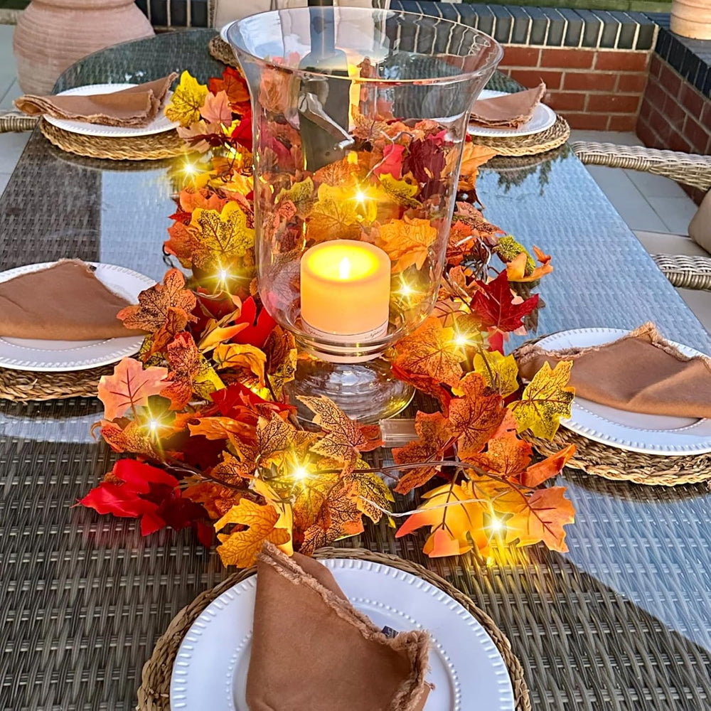 7 Pack Fall Leaf Garland with Lights, Fall Vines Autumn Garland LED Lights Ar...