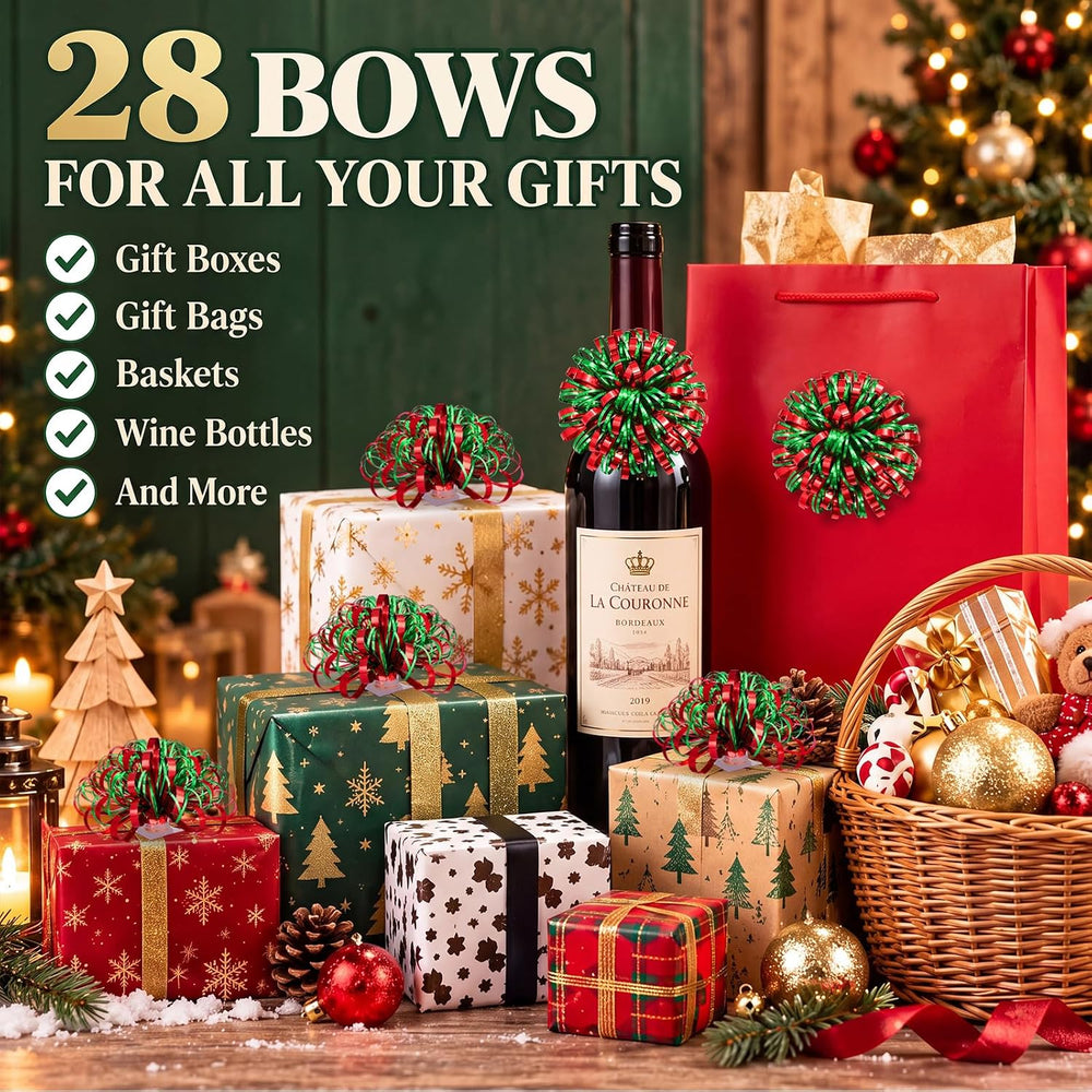 28 Pcs 4 Inches Christmas Gift Bows, Red, Green