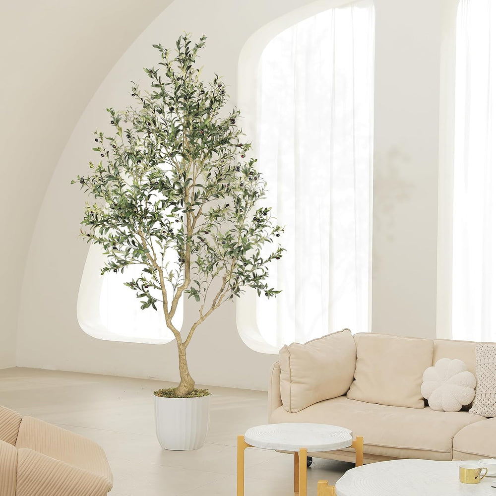 Faux Olive Tree 8ft with Large Olive Branches and Lifelike Olive