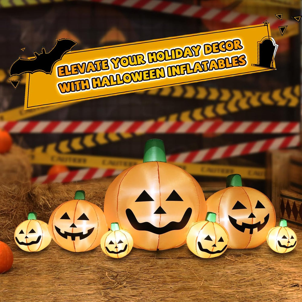 8.7 FT Long Halloween Inflatable Pumpkins, 7 Cute Patch with Built-in LEDs, O...