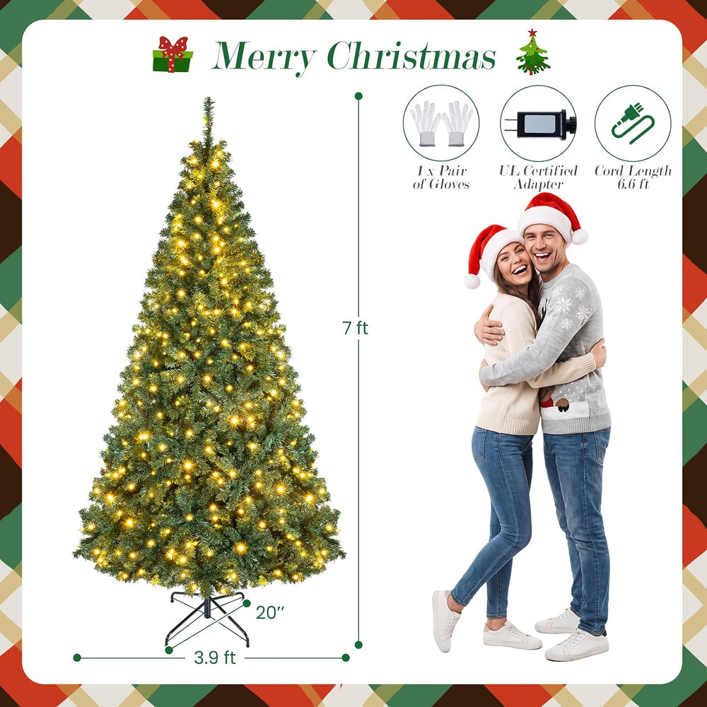 COSTWAY 7 FT Pre-lit Christmas Tree, Artificial Holiday Xmas Tree