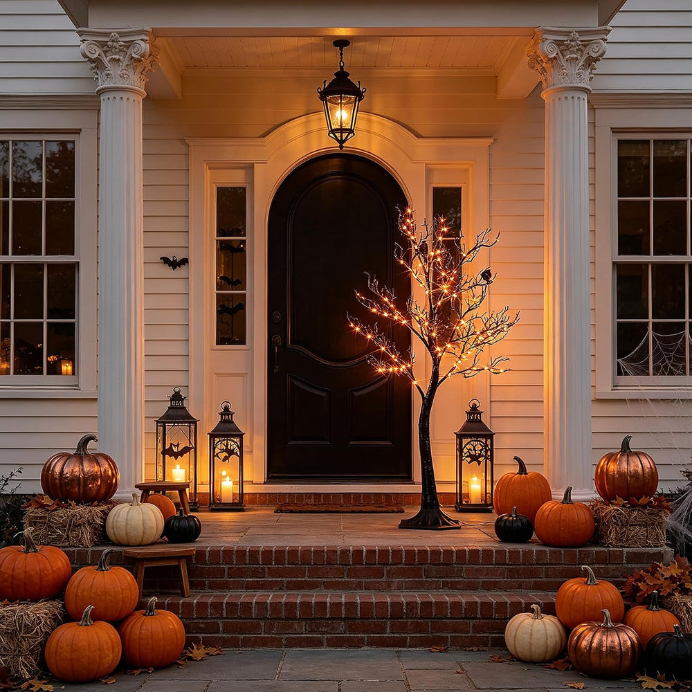 LITBLOOM Halloween Tree with Lights Plug in 4FT 150 Orange Fairy Lights, Ligh...