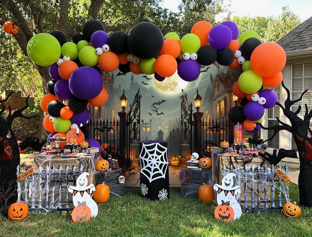 Halloween Backdrop 10x10ft Scary Full Moon Night Pumpkin Ghost Castle Hallowe...