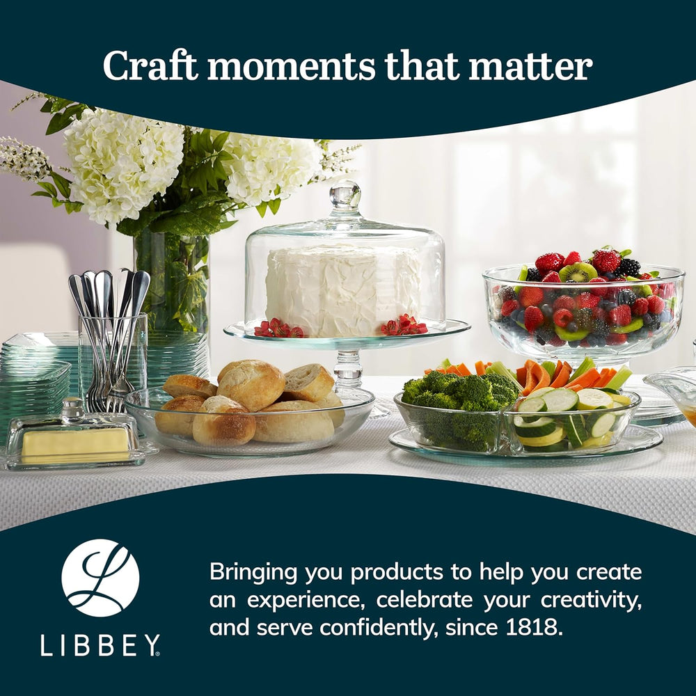 Libbey Selene Glass Cake Stand with Dome Lid, Footed Dessert Serving Dish