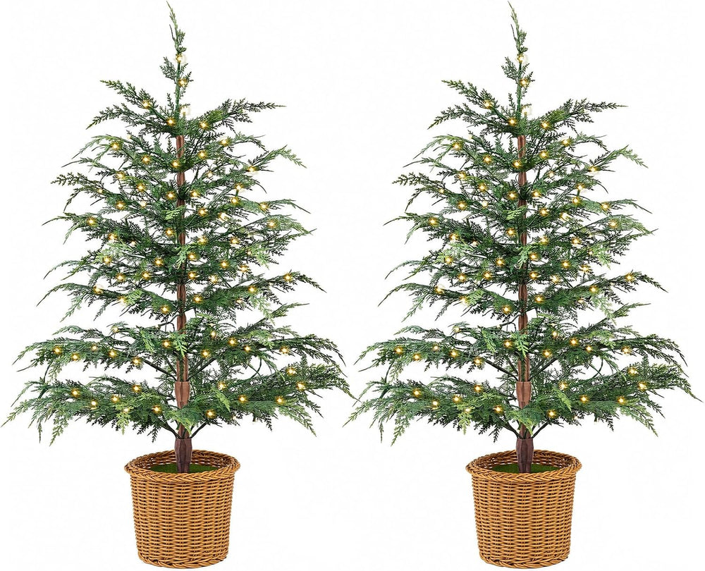 Christmas Decorations 2 Pack 3FT Pre-Lit Artificial Cypress Christmas Tree