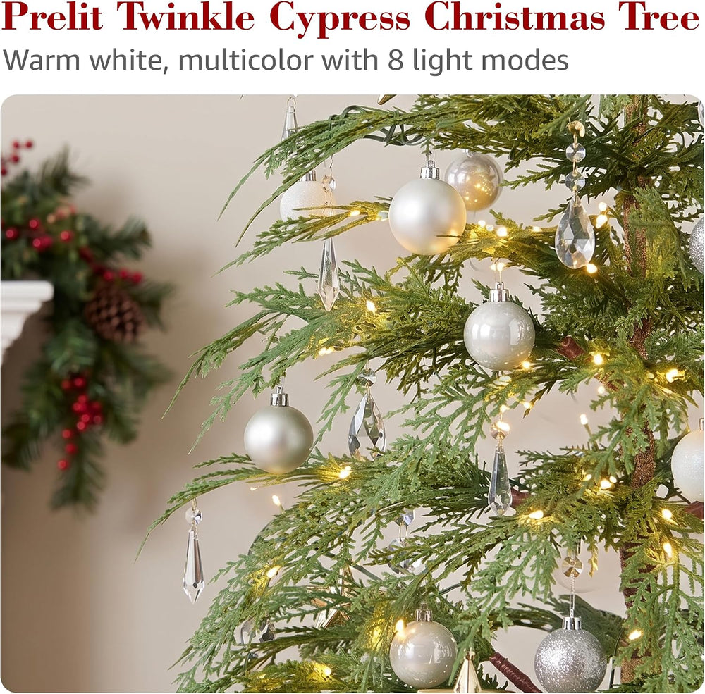 BOLUO 5ft Christmas Tree with Lights Artificial Real Touch Cypress Tree
