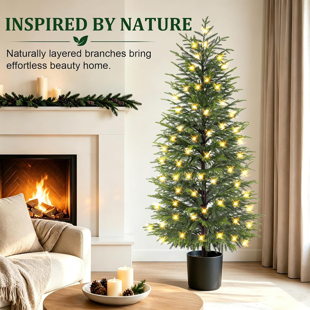 5FT Prelit Norfolk Pine Christmas Tree Real Touch Artificial Cedar Tree with ...
