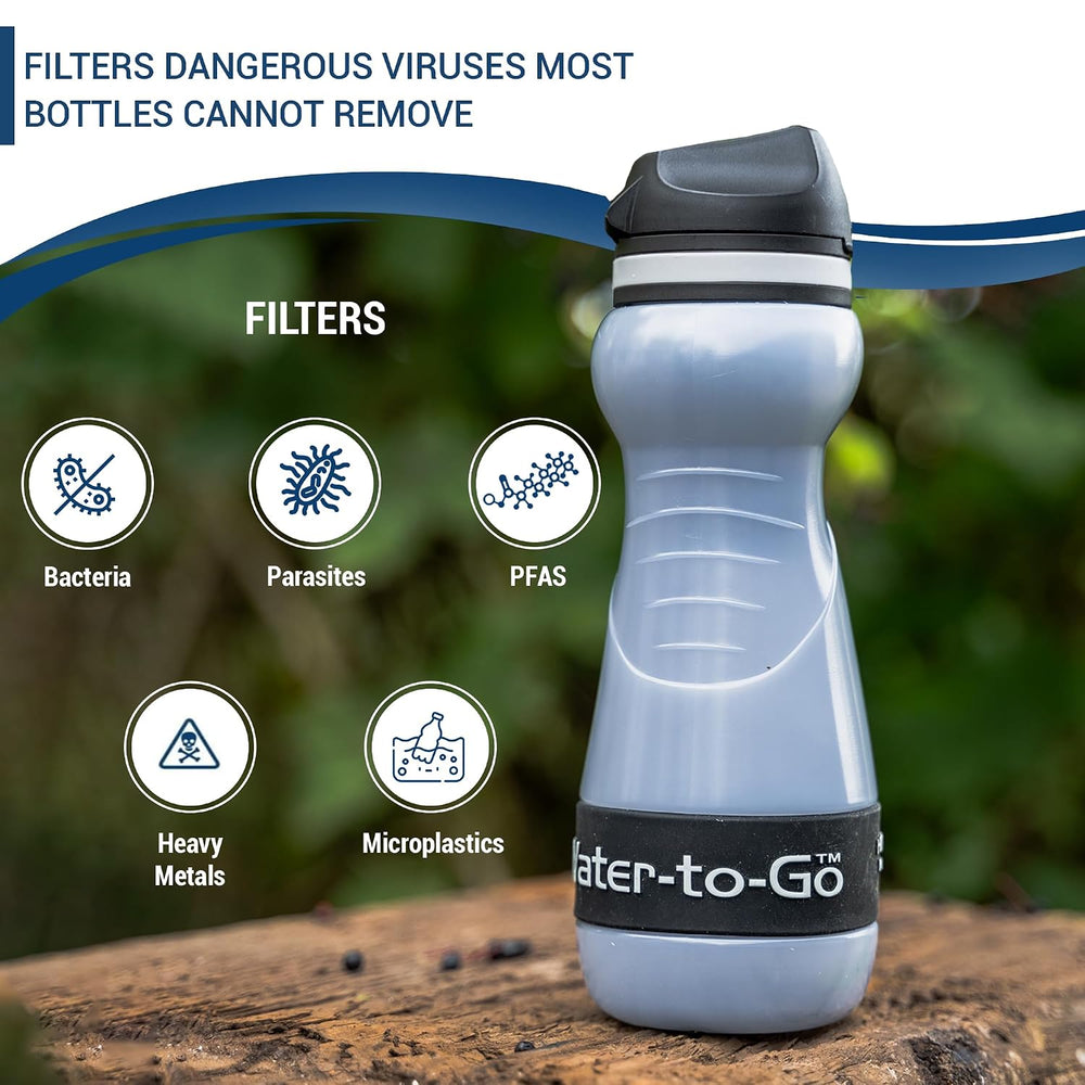 Water-to-Go Water Purifier Bottle for Hiking, 18.5oz Value Bundle