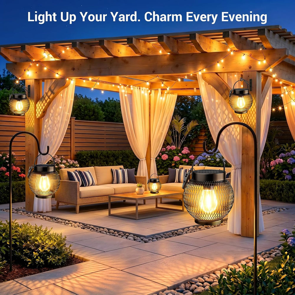 Solar Lanterns Outdoor Waterproof, Metal Hanging Solar Lights, 4 Pack