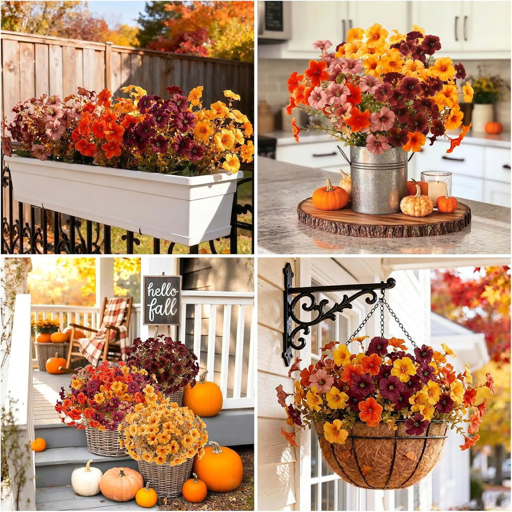 20 Bundles Artificial Fall Petunias Flowers for Outdoors, Mixcolor