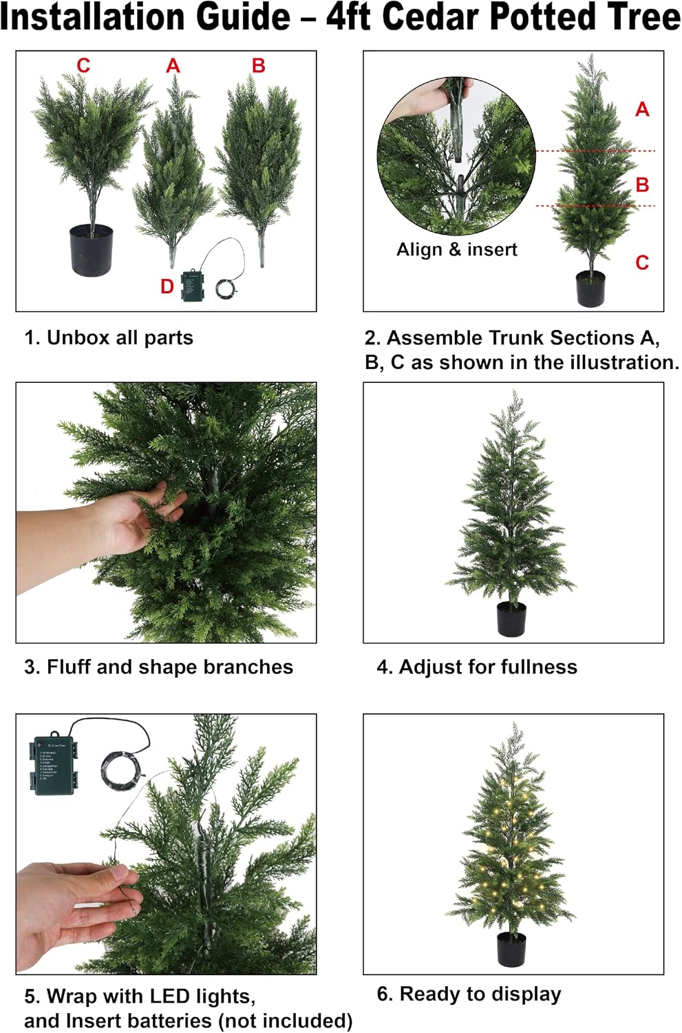 Cllayees 4FT Cedar Christmas Tree with Lights Artificial Potted Tree