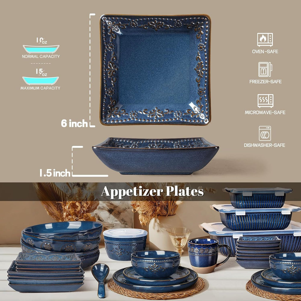Ceramic Square Dessert Plates Set of 4, 6 Inch Embossed Appetizer Plates for ...