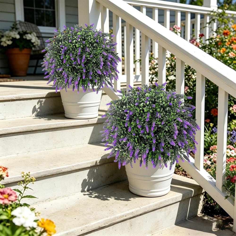 2 Pack Lavender Topiary Bushes, 25" Artificial Flowers for Outdoors